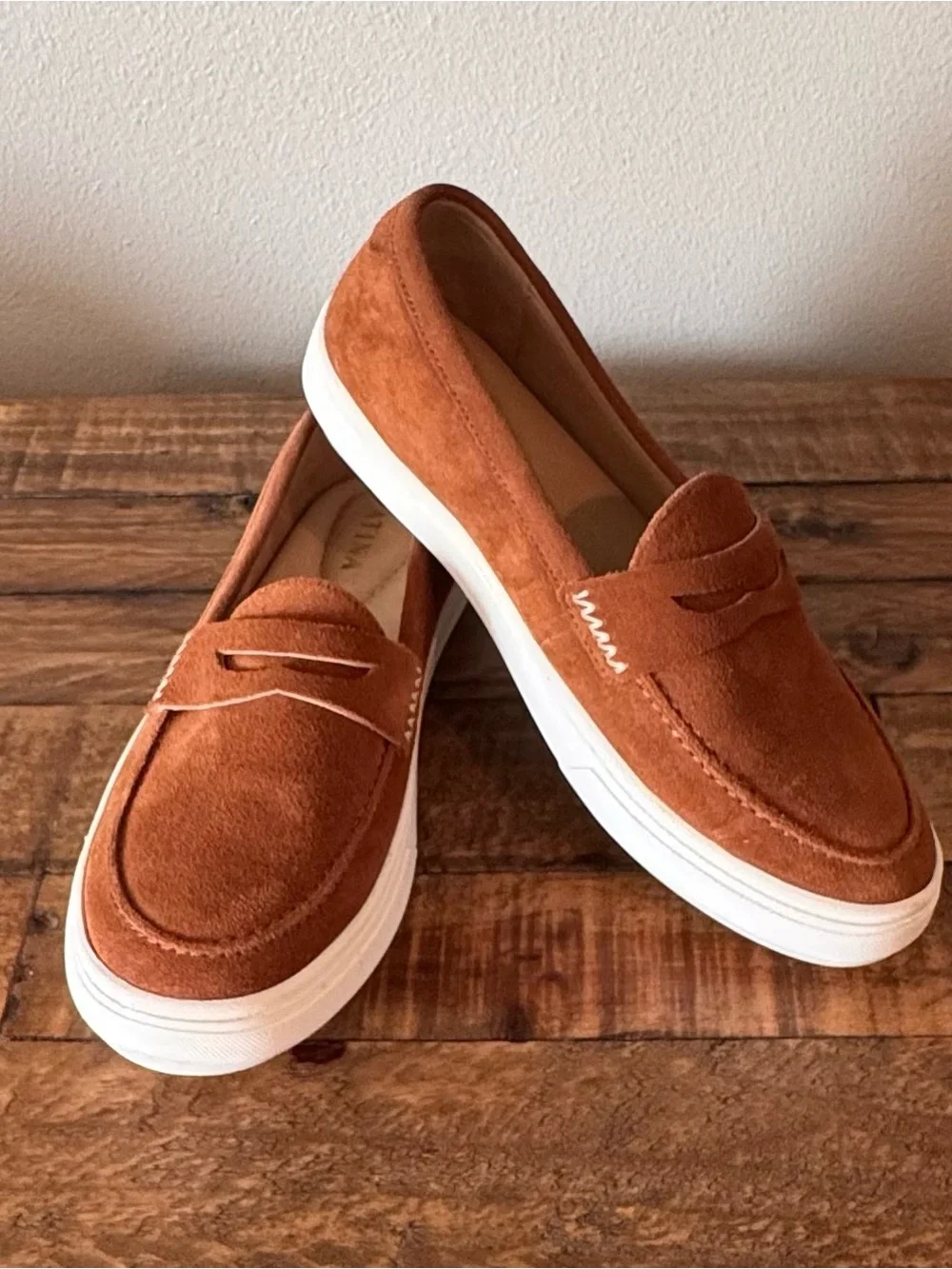 Patina Women's Boardwalk Suede Penny Loafers in Rust/Copper